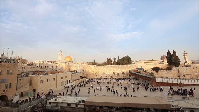 Jerusalem, Western Wall and Dome of the Rock, Israel flag, general plan