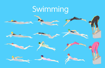 Types of swimming. - obrazy, fototapety, plakaty