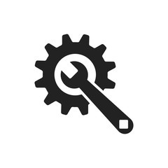 Service tools flat vector icon. Cogwheel with wrench symbol logo illustration.