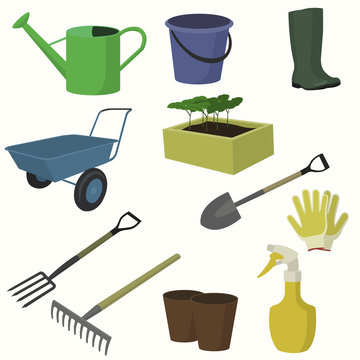 Vector big collection of gardening tools.