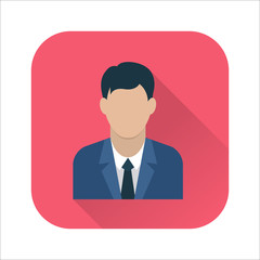 Fototapeta na wymiar Businessman flat icon. Man in business suit. Avatar of businessman. Flat internet icon with long shadow in cartoon style. Web and mobile design element. Male profile. Vector colored illustration.