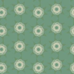 linear star flowers seamless pattern in green and ivory