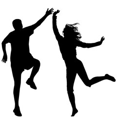 Man and woman jumping