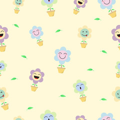 Cute Pastel Flower Emoji Seamless Pattern Background