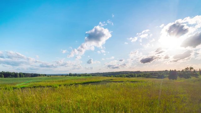 Rural landscape and sun, panoramic time-lapse