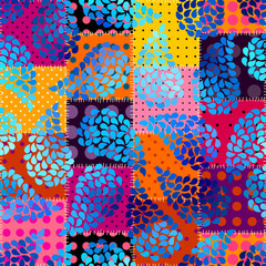 Seamless background pattern. Imitation of a retro patchwork in indian style.