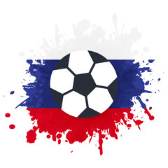 football / soccer ball on color splash with russia flag background
