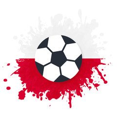 football / soccer ball on color splash with poland flag background