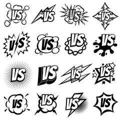 Confrontation versus vector signs. Vs opposite isolated logo set