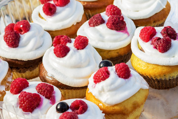 Delicious cupcake with berries close-up. View from above