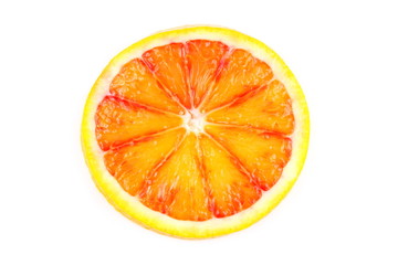 slice of a blood orange isolated on a white background with copyspace