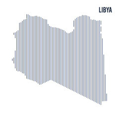 Vector abstract hatched map of Libya with vertical lines isolated on a white background.