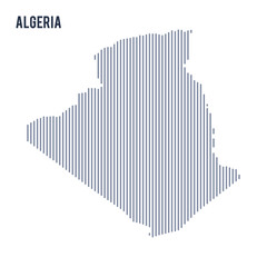 Vector abstract hatched map of Algeria with vertical lines isolated on a white background.