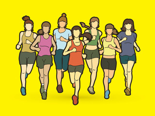 Obraz premium Women running, Marathon runners, Group of people running graphic vector.