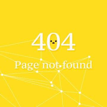 404 error web page not found vector concept template. Astonished emoji face on yellow background with white wireframe design element.