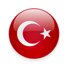 Round glossy icon with national flag of Turkey on white background