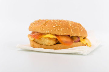 Hamburger burger on white background. fast food.