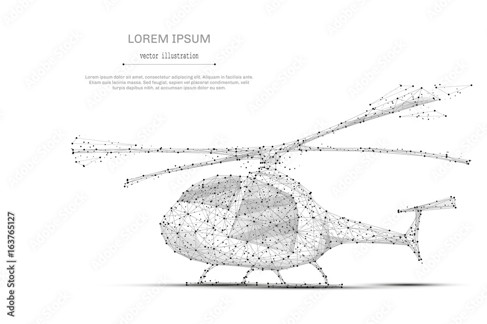Poster abstract mash line and point helicopter on white background with an inscription. starry sky or space