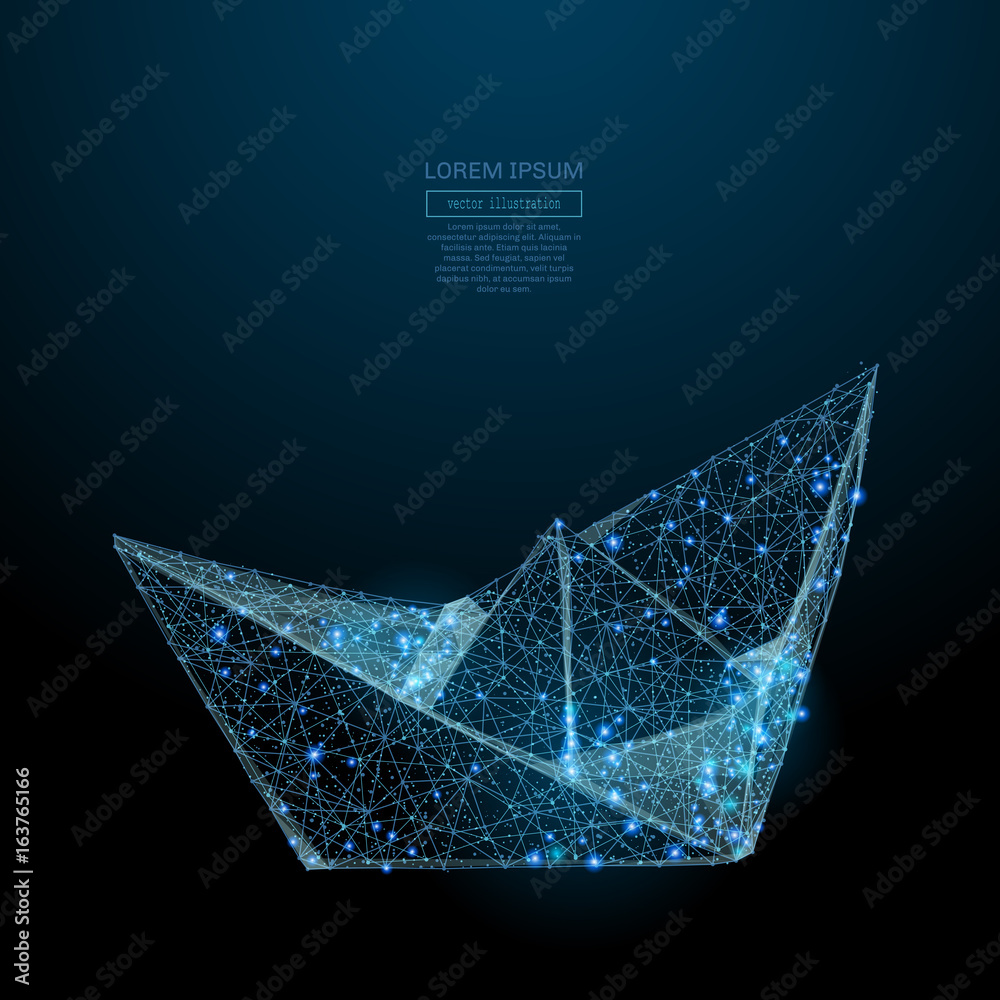 Fototapete abstract image of a paper boat in the form of a starry sky or space, consisting of points, lines, an