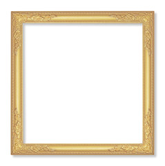 The antique gold frame on the white background