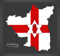 Londonderry Northern Ireland map with Ulster banner national flag illustration