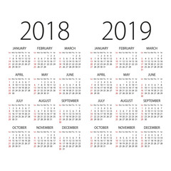 Abstract 2018 and 2019 vector calendar with Sunday the first day of week - 163768357