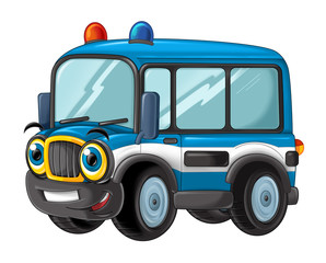 cartoon happy and funny police bus - isolated truck / smiling vehicle 