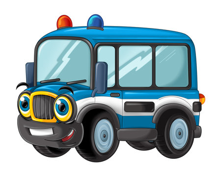recommend clip art: cartoon happy and funny police bus - isolated truck / smiling vehicle 