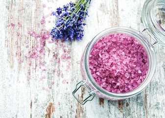 Naklejka na ściany i meble Massage salt with lavender