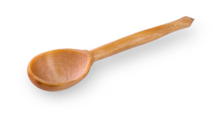 Small wooden spoon isolated on white background.