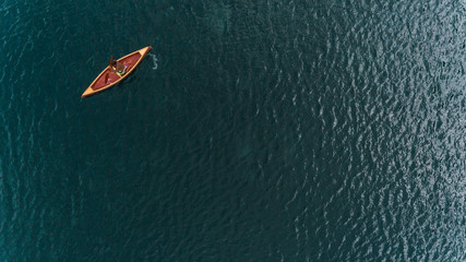 Wooden canoe during navigation