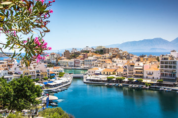 Agios Nikolaos City and Voulismeni Lake, Crete, Greece - obrazy, fototapety, plakaty