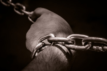Black and white hand in chain