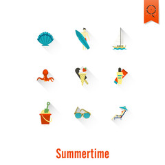 Summer and Beach Simple Flat Icons