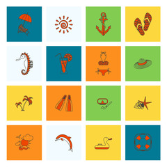 Summer and Beach Simple Flat Icons