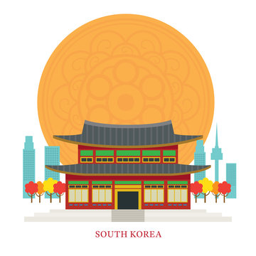 South Korea Landmarks with Decoration Background