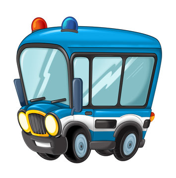 blue cartoon police van on white background clip art preview