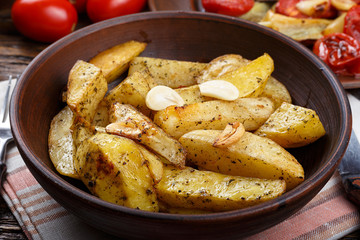 baked potato on a plate. Top view.