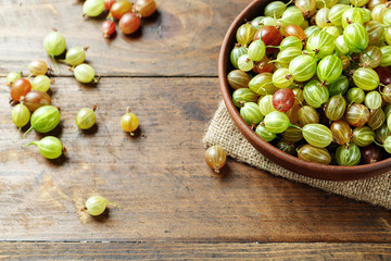 Ripe gooseberry in a plate top view