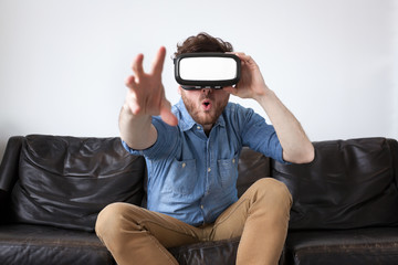 Man wearing virtual reality goggles