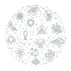 Fototapeta na wymiar Flower Icon Set - Vector Illustration
