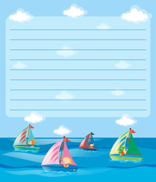 Paper template with kids sailing