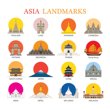 Asia Landmarks Architecture Building Icons Set