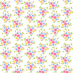 Seamless simple ornament with red, yellow and blue flowers in pastel colors