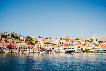 Fototapeta na wymiar Chalki Island, one of the Dodecanese islands of Greece, close to Rhodes.
