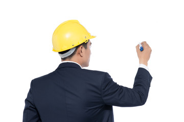 Asian architect engineer manager looking and writing by marker