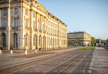 Fototapeta na wymiar Street view near the famous La Bourse square during the morning in Bordeaux city, France