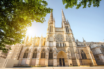 Morning view on the beautiful saint Pierre cathedral in Bordeaux city, France - obrazy, fototapety, plakaty