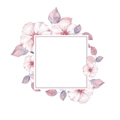 Obraz premium Watercolor floral frame. Element for design. Watercolor background with delicate flowers