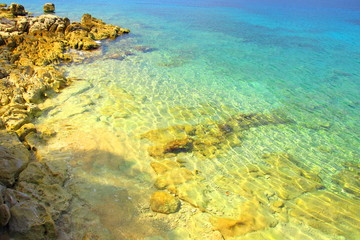Beautiful beach with clear blue sea near Stari Gard town on Island Hvar, Croatia